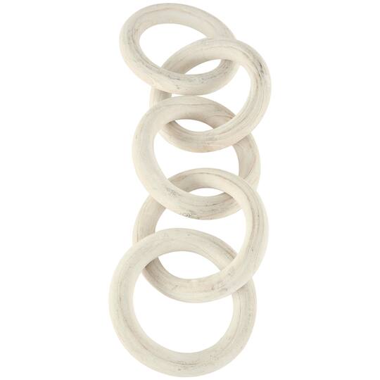 25" White Wood Chain 5 Link Sculpture with Natural Wood Grain